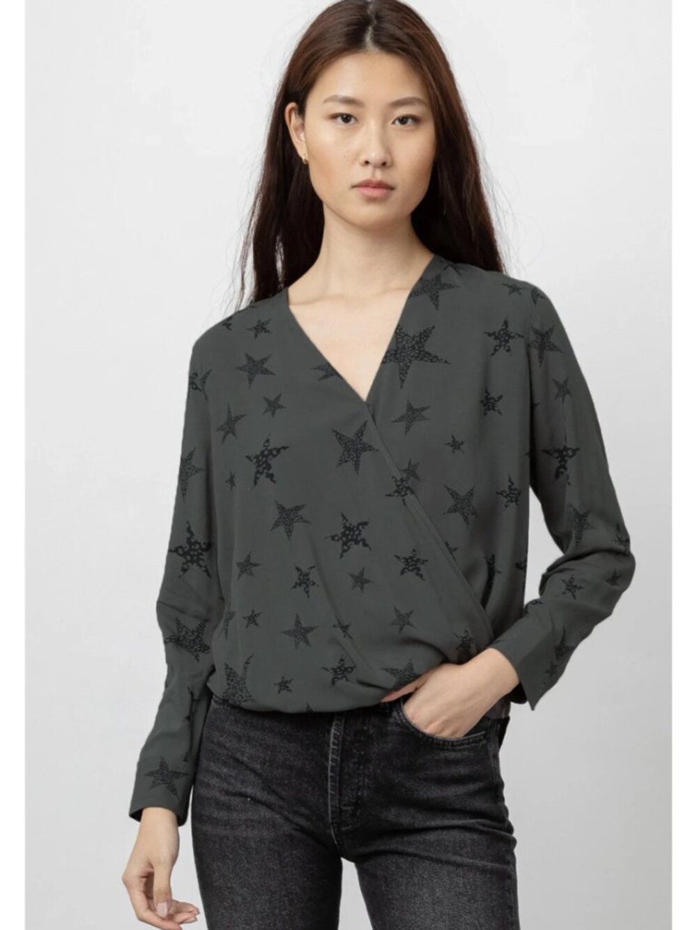 Rails Hillary Charcoal Cheetah Star Scoop Neck Blouse Sz M